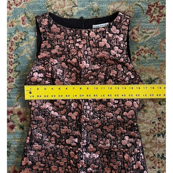 Alice + Olivia Bateau Metallic Bronze/Rose Gold Lamé Jacquard A-Line Mini Dress - Picture 14 of 14
